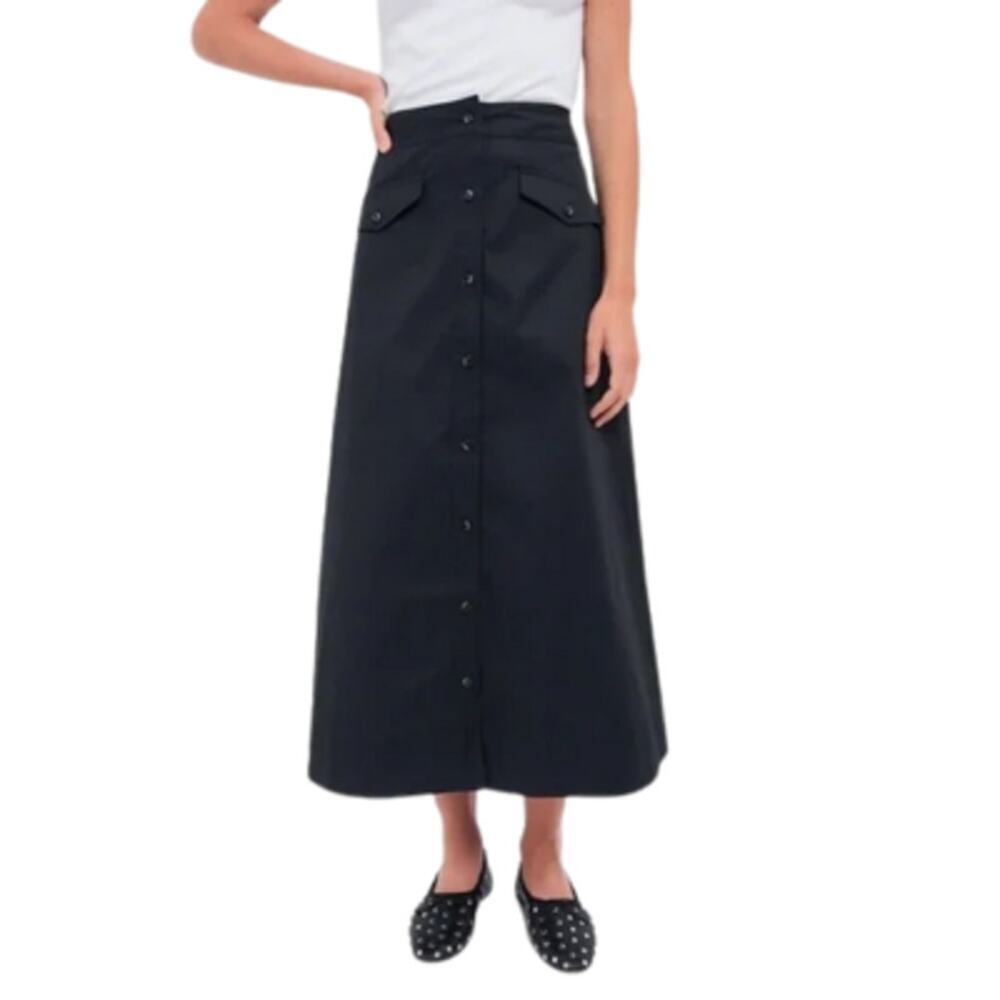 Tuckernuck Kenya A-Line Button Front Midi Skirt Black Size 6 NEW